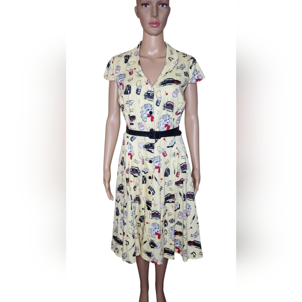 Pinup Girl Traci Lords Colette women's juvenile delinquent print cotton dress M